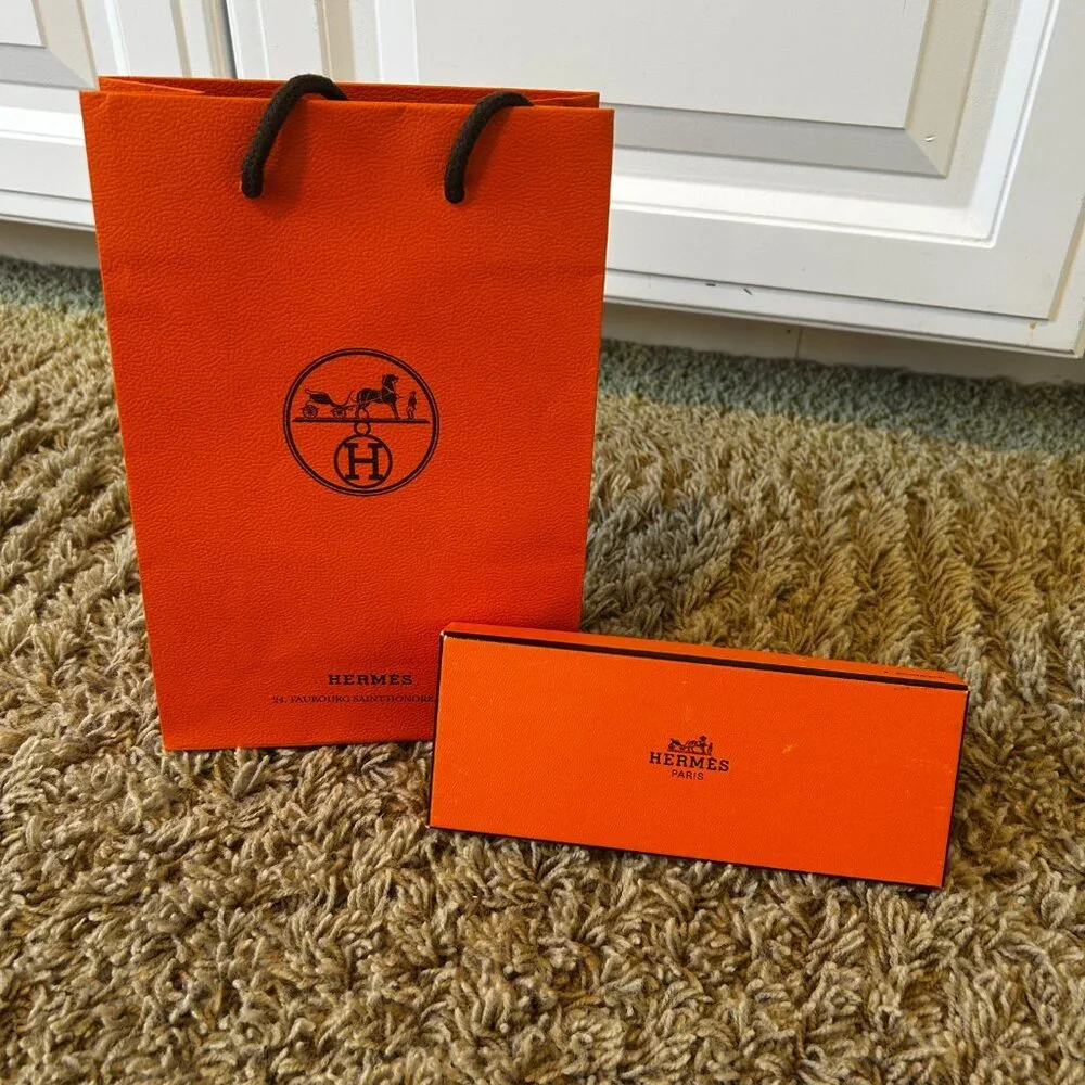 Authentic Hermes Orange Gift Box with Matching Shopping Bag Jewelry Box